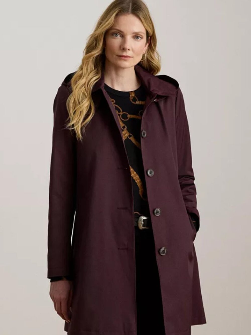 Lauren Ralph Lauren Women's Hooded A-Line Raincoat Black, NWT Size Large